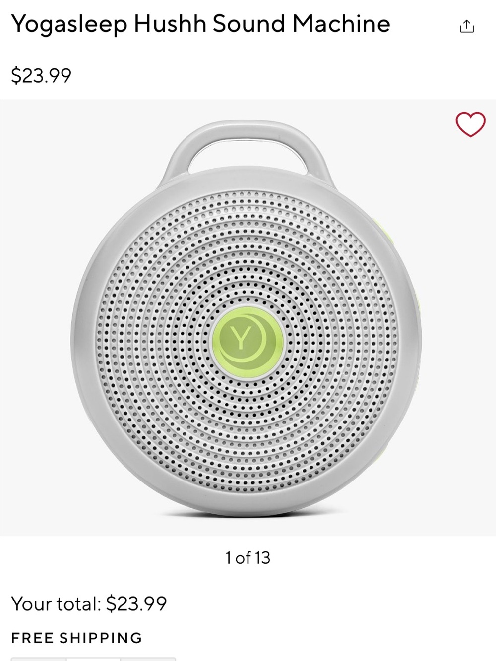 Yogasleep Hushh Portable Gray Sound Machine